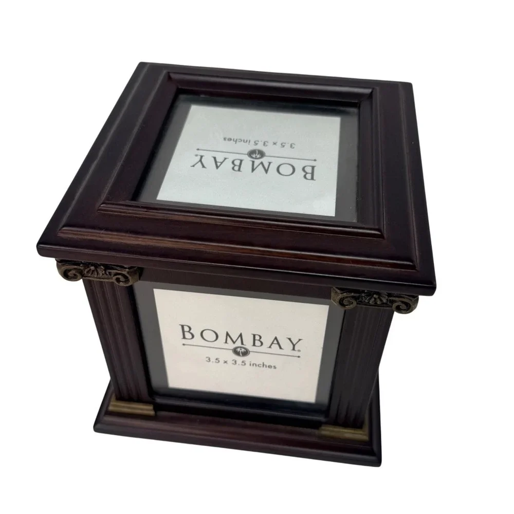 Vintage Bombay Company Photo Cube Box Wood Picture Display Storage New Old Stock